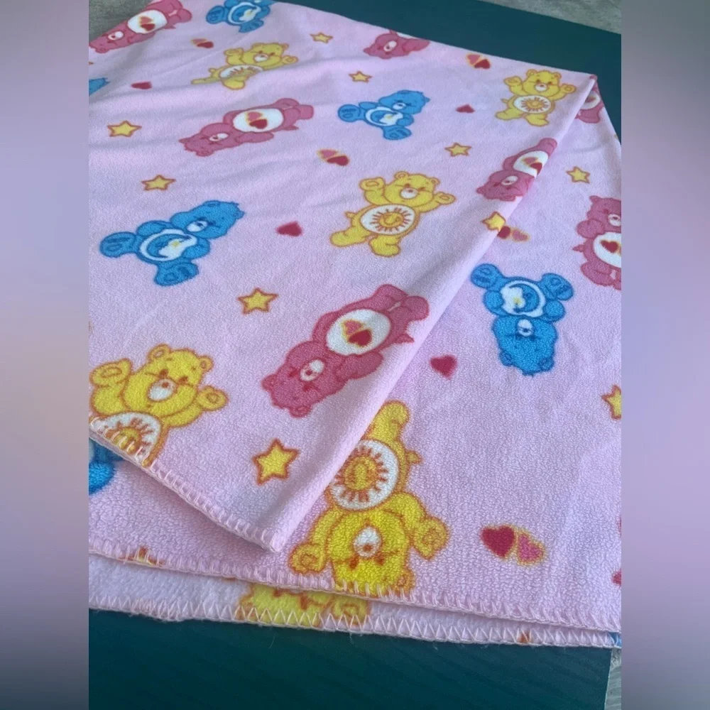 Care Bears 2003 Vintage Fleece Blanket Throw Pink Y2K Funshine Colorful Soft